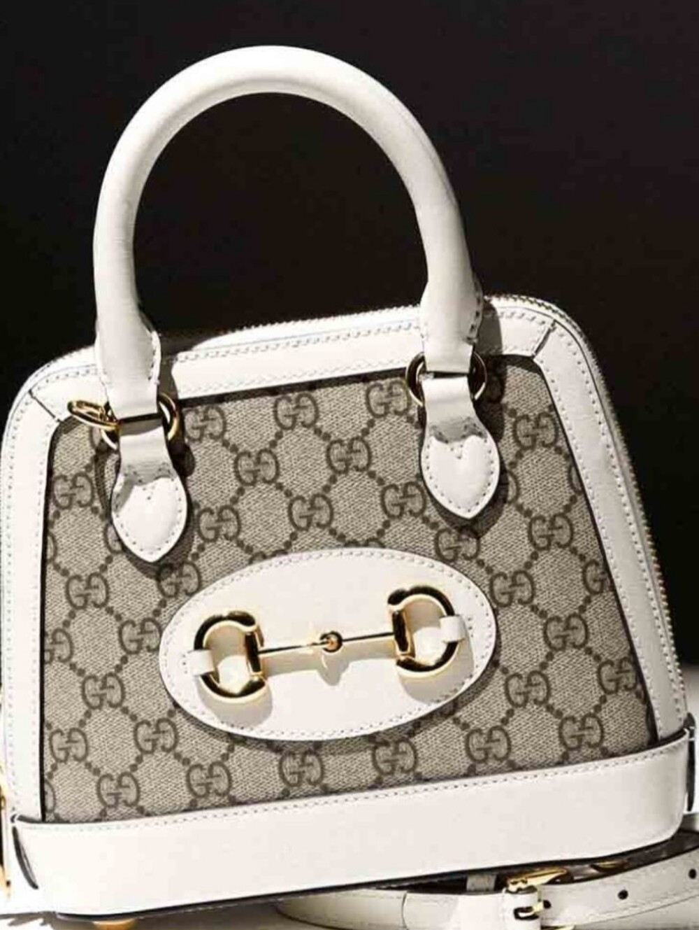Super Canvas Summer Whitr Beige GG Canvas Satchel w/White Trim Crossbody Strap